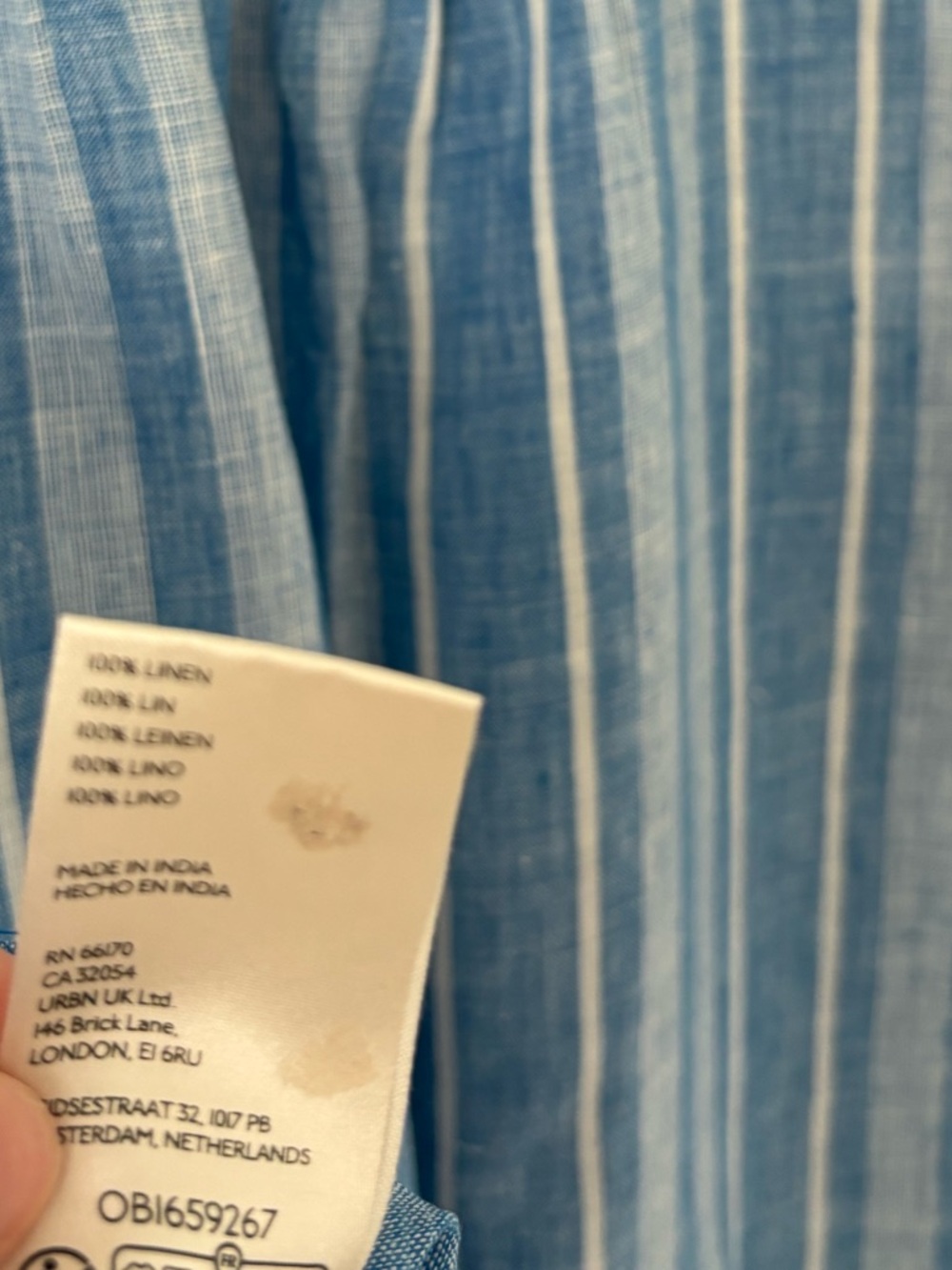 Anthropologie Pilcro Blue White Striped Deep V Cuffed Sleeves Linen Tee Medium - Picture 7 of 7